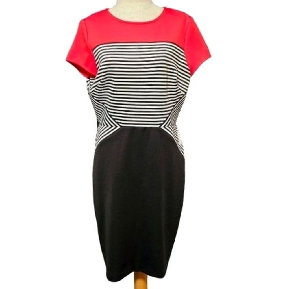 Sandra Darren Bodycon midi dress size 14 color block red‎ black